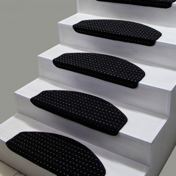 Siyah Renk Oval Model Bukle Halıdan Demonte Basamak Paspasi